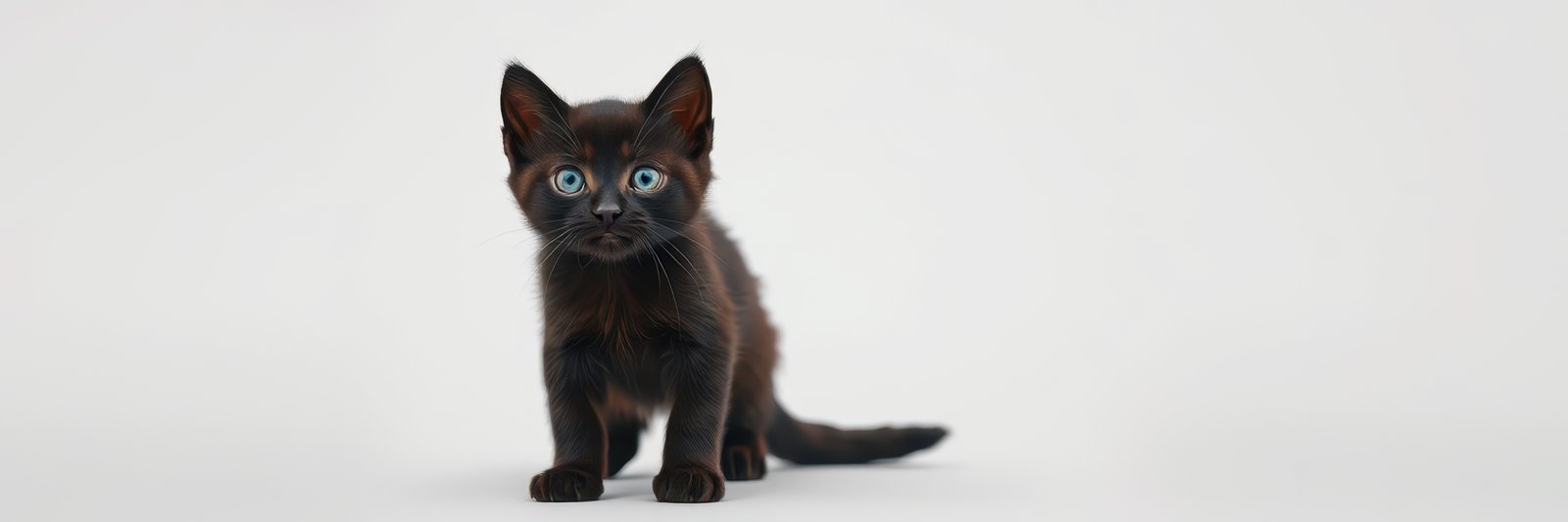 Playful black kitten exploring its surroundings with curious eyes and vibrant energy in a bright studio setting